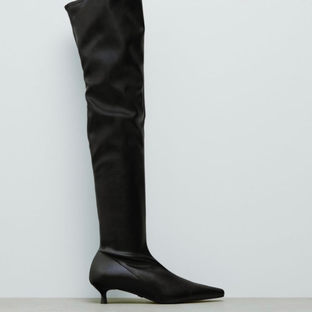 Over the knee leather sock boots with kitten heel zara